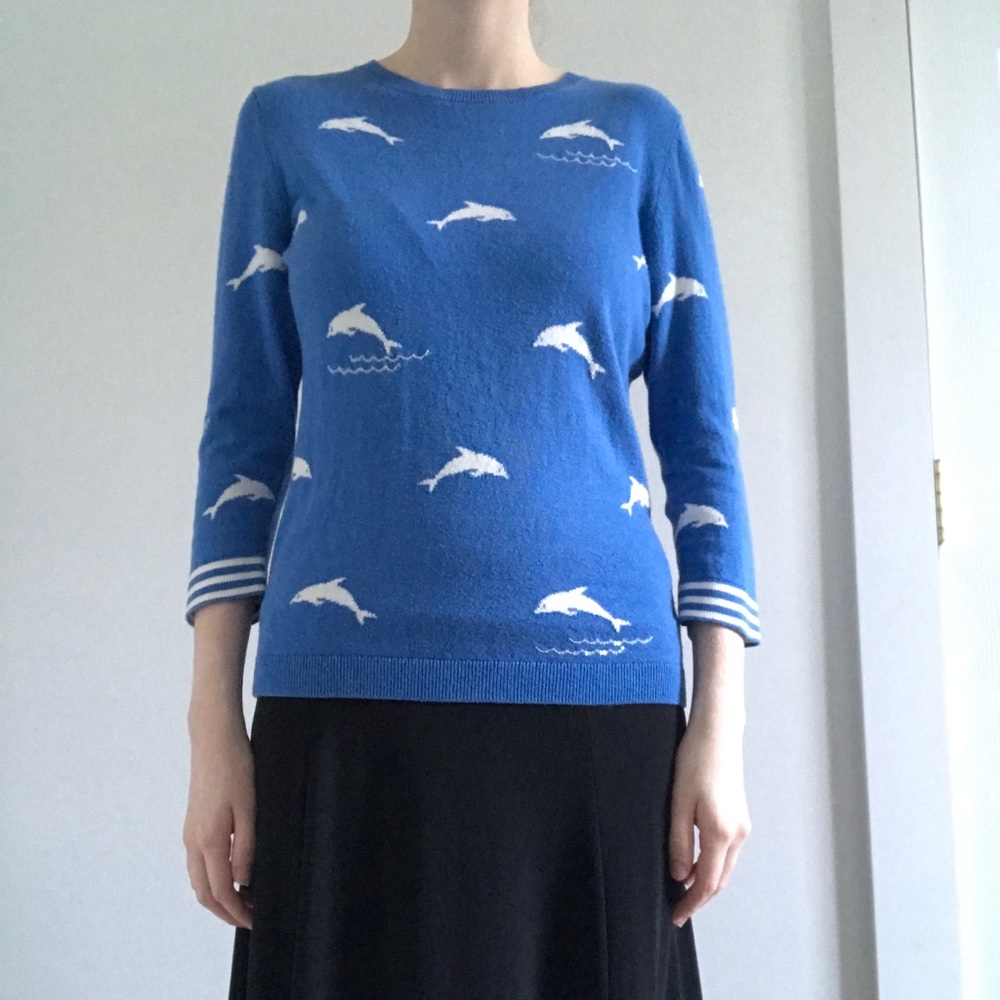 Talbots Blue and White dolphin sweater size Mp
